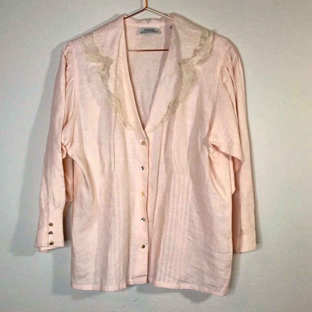 Vintage Romantic‎ style 100% linen blouse size 10